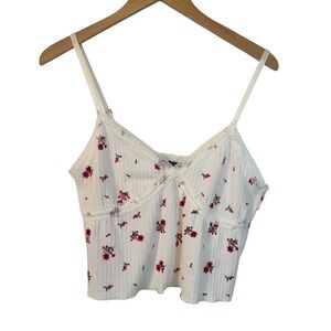 Womens Lace Trim Sweetheart Neck Tank Top Size L Babydoll Coquette Pink‎ Floral